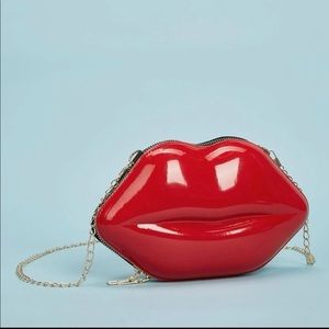 Glossy Red Lip-Shaped Mini Crossbody Bag - Unbranded